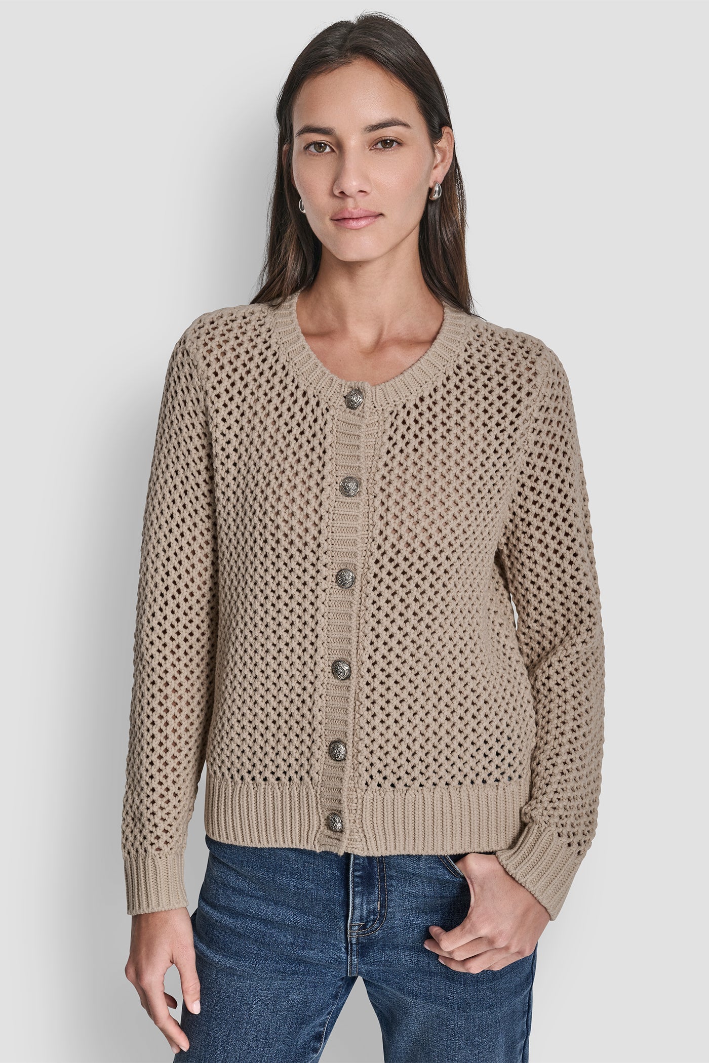 TEXTURED BUTTON FRONT SWEATER JACKET