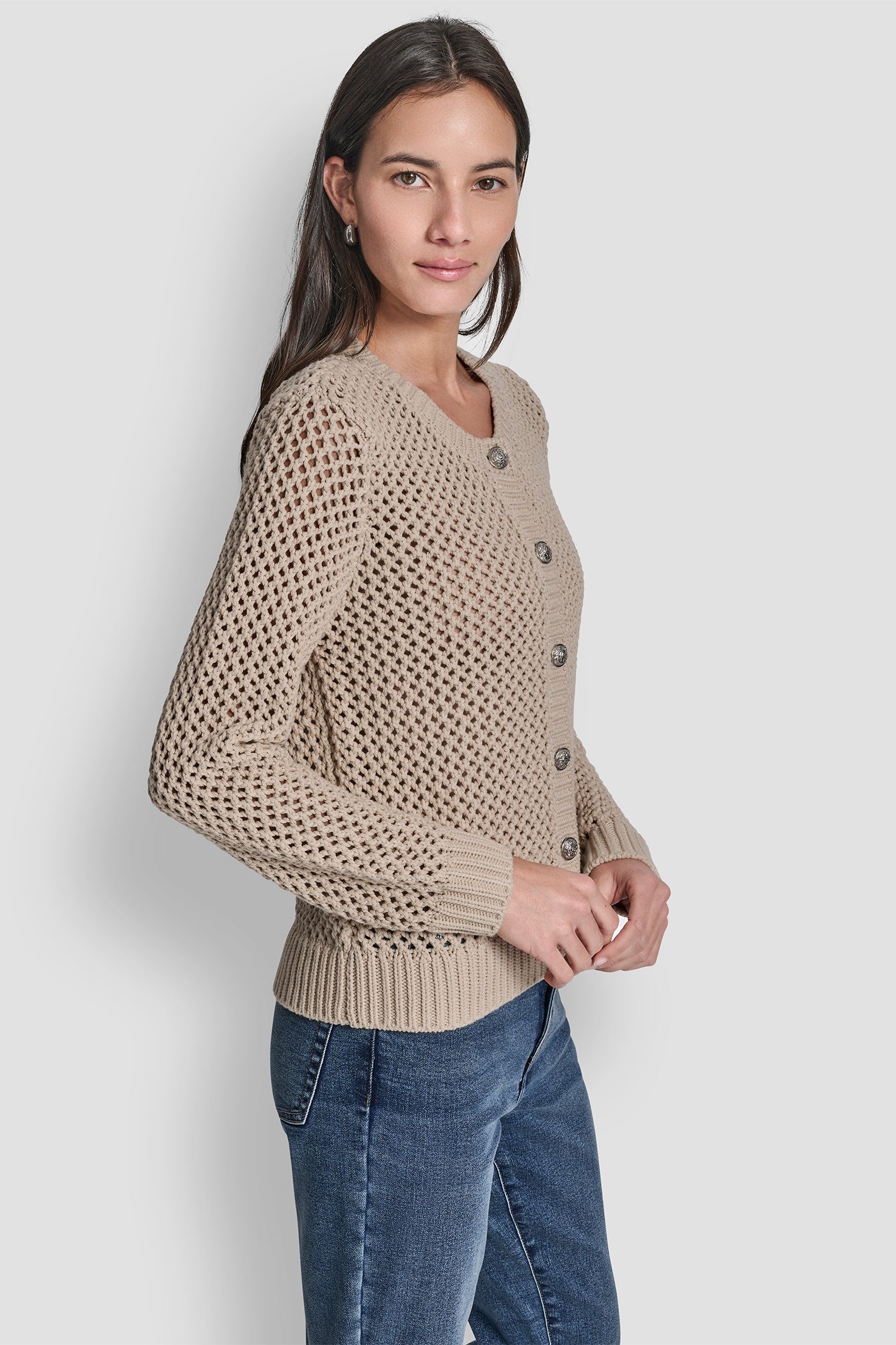 TEXTURED BUTTON FRONT SWEATER JACKET