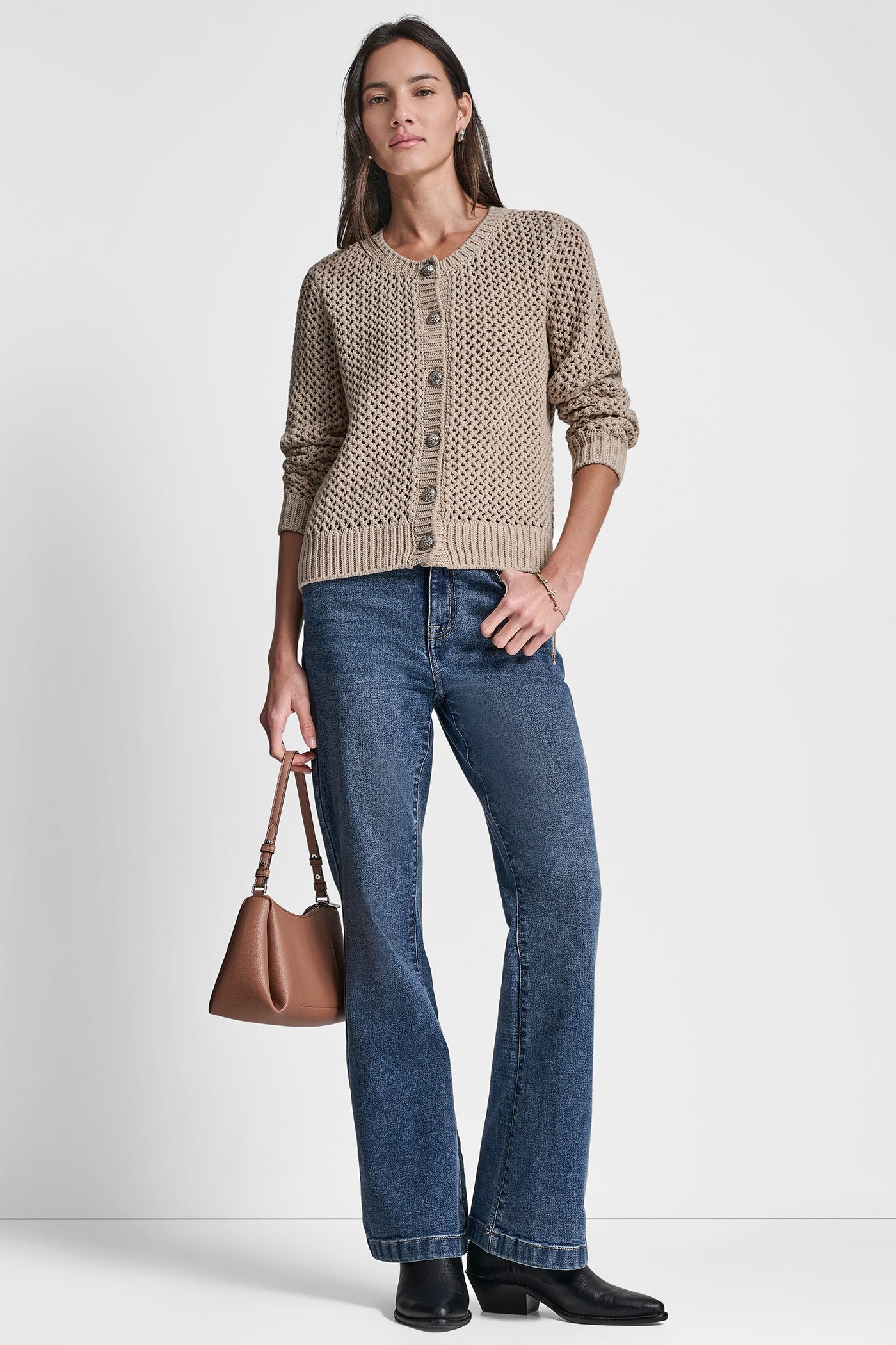TEXTURED BUTTON FRONT SWEATER JACKET