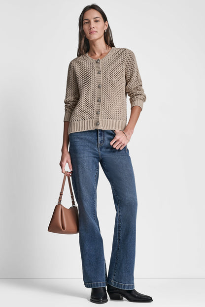 TEXTURED BUTTON FRONT SWEATER JACKET