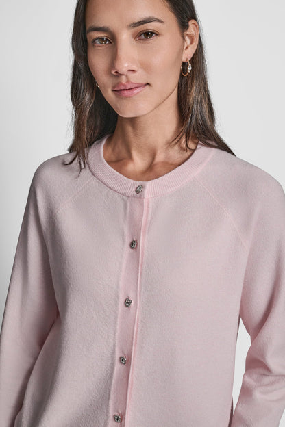LONG BLOUSON SLEEVE CARDIGAN WITH RHINESTONE BUTTONS