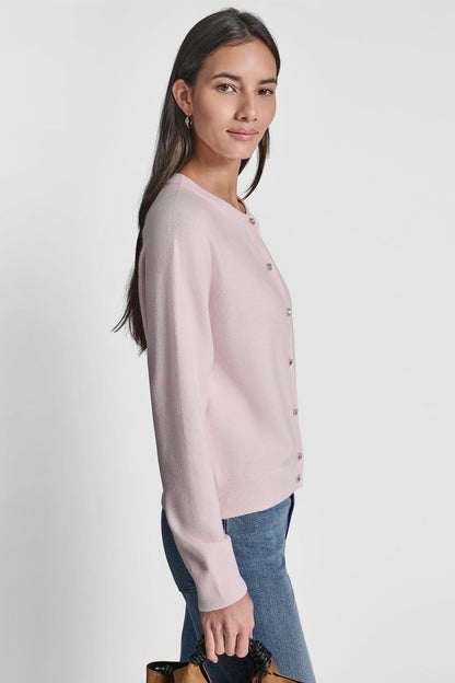 LONG BLOUSON SLEEVE CARDIGAN WITH RHINESTONE BUTTONS