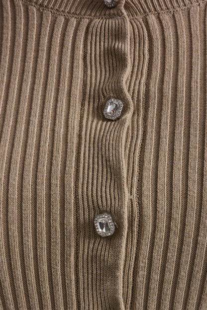 FLARE SLEEVE CARDIGAN WITH RHINESTONE BUTTON
