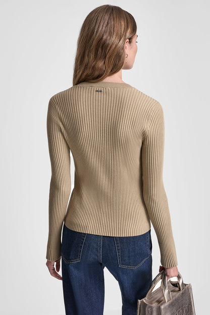 FLARE SLEEVE CARDIGAN WITH RHINESTONE BUTTON
