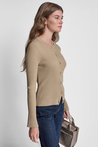 FLARE SLEEVE CARDIGAN WITH RHINESTONE BUTTON