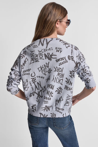 LOGO PRINTED V NECK PULLOVER