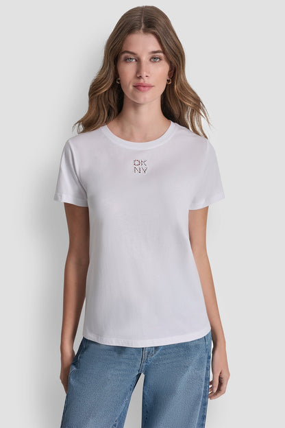 DKNY STACKED EYELET LOGO TEE
