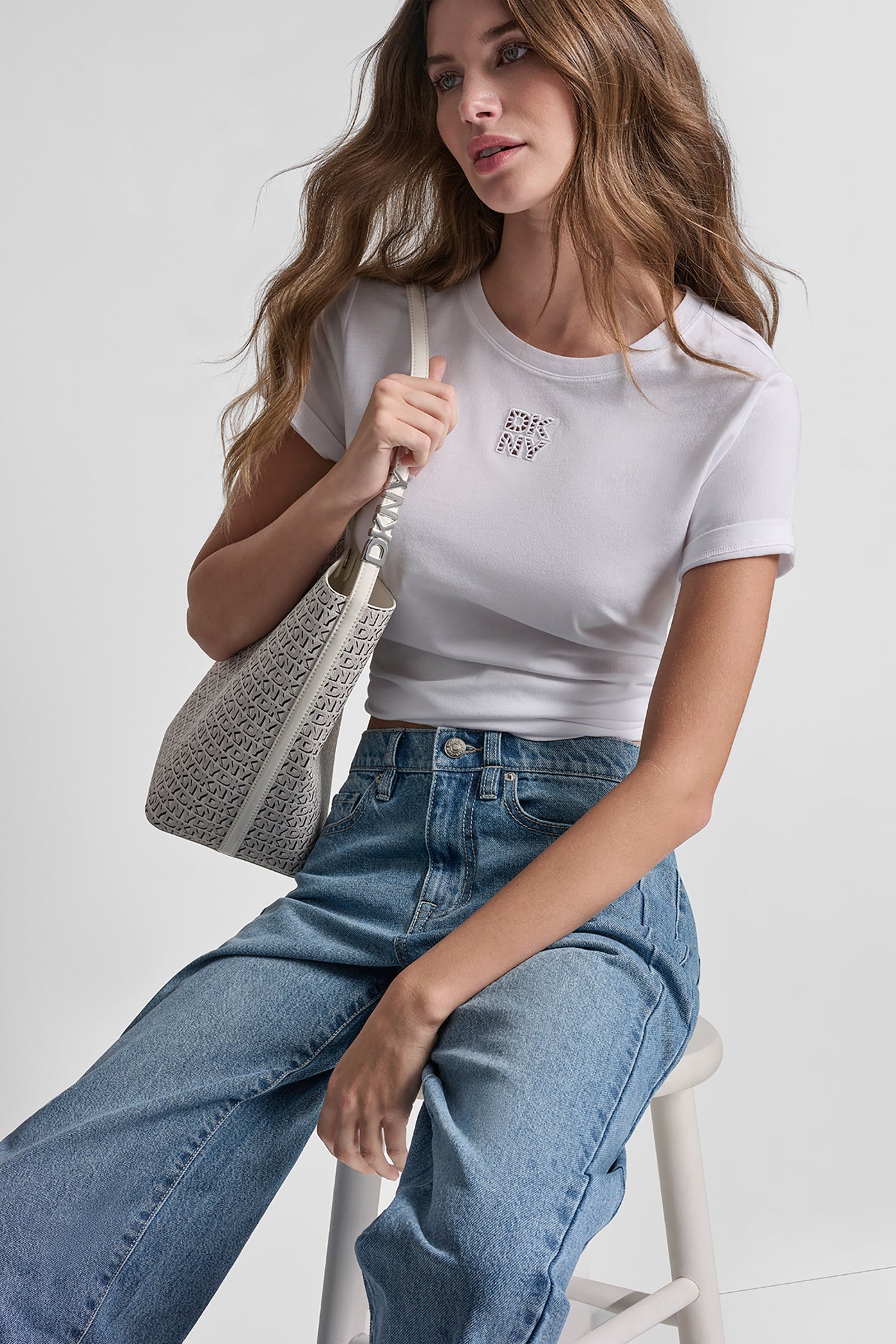 DKNY STACKED EYELET LOGO TEE