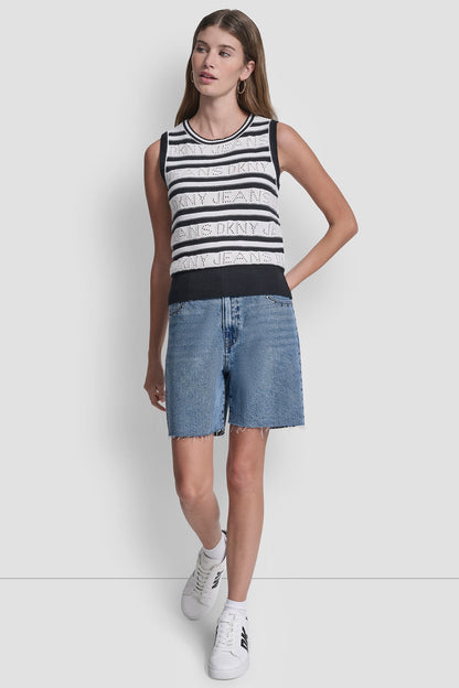 LOGO POINTELLE STRIPED SWEATER