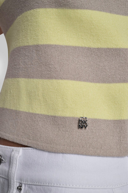 STRIPED SLEVELESS POLO SWEATER