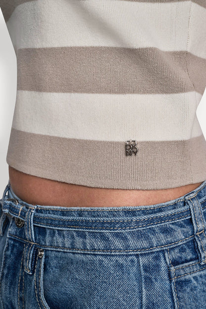 STRIPED SLEEVELESS POLO SWEATER
