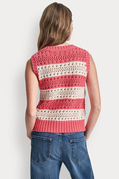 STRIPED POINTELLE STITCH SWEATER