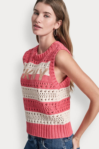 STRIPED POINTELLE STITCH SWEATER