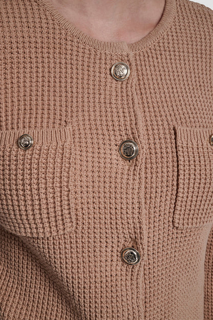 TUCK STITCH CREW NECK CARDIGAN