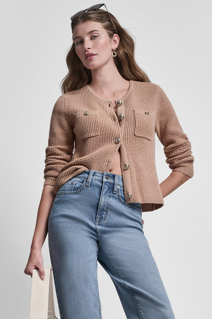 TUCK STITCH CREW NECK CARDIGAN