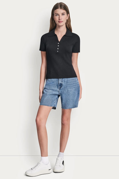 RIBBED POLO WITH RHINESTONE BUTTONS