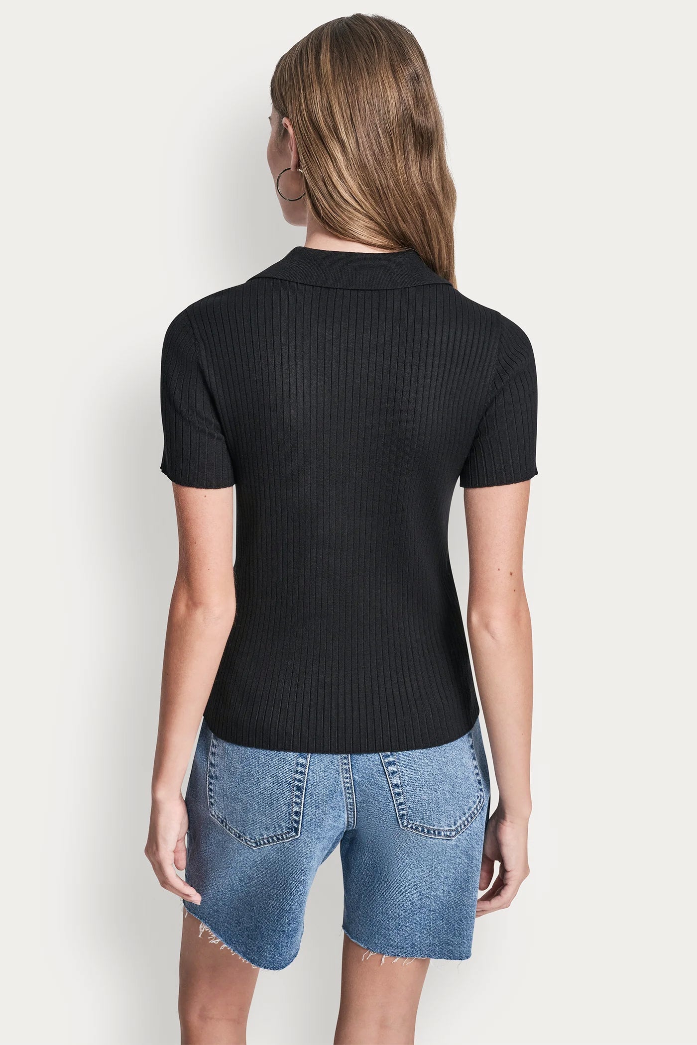 RIBBED POLO WITH RHINESTONE BUTTONS