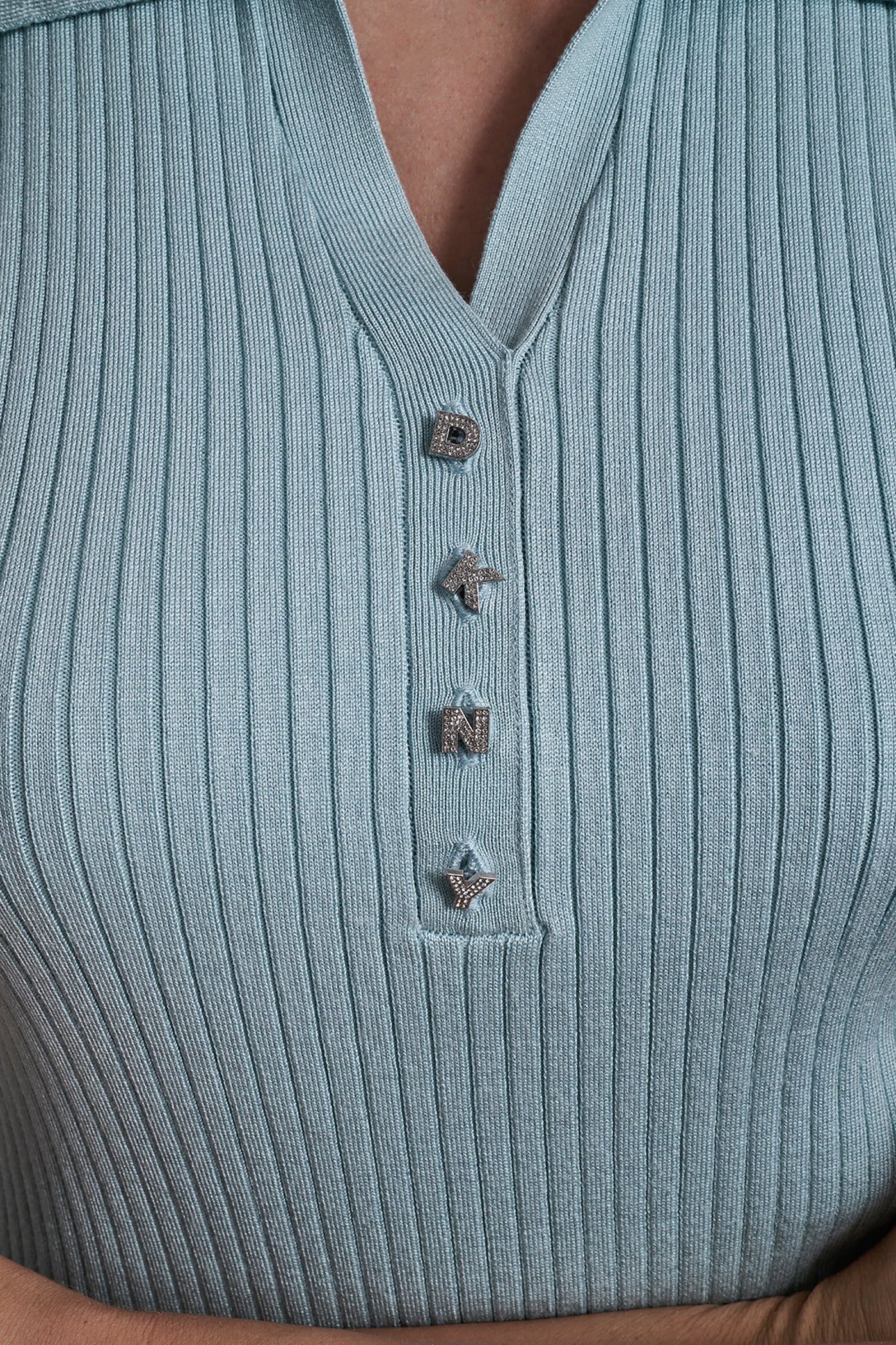 RIBBED POLO WITH RHINESTONE BUTTONS