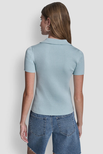 RIBBED POLO WITH RHINESTONE BUTTONS