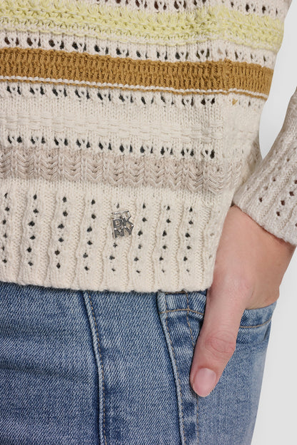 STRIPED MIXED POINTELLE STITCH SWEATER