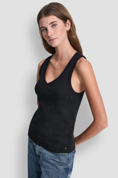 RHINESTONES V-NECK TANK