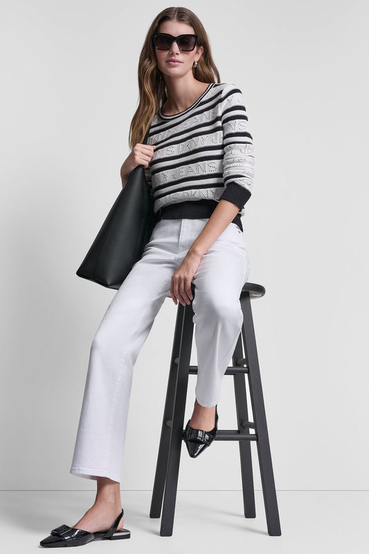 LOGO POINTELLE STRIPED SWEATER