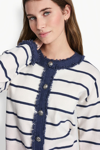 STRIPED CARDIGAN WITH DENIM FRINGE
