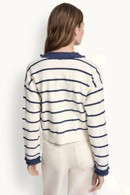 STRIPED CARDIGAN WITH DENIM FRINGE