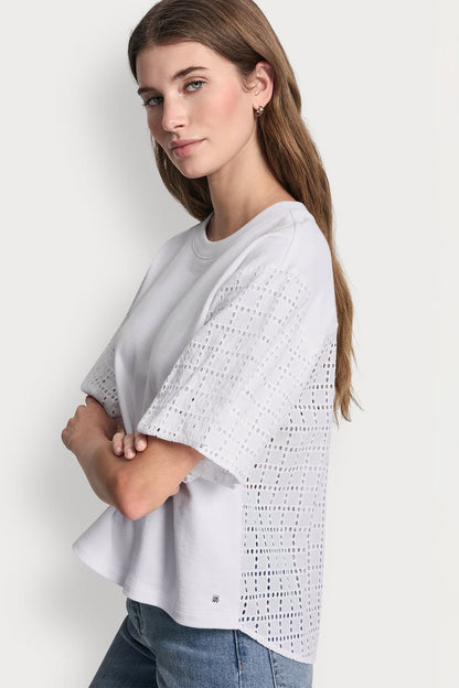 EYELET PUFF SLEEVE SHIRT