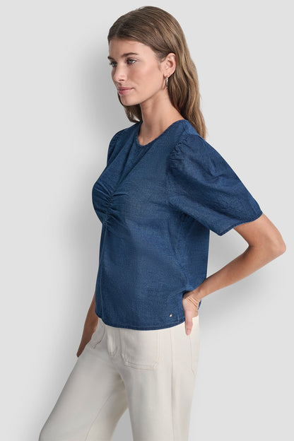 PUFF SLEEVE RUCHED FRONT SHIRT