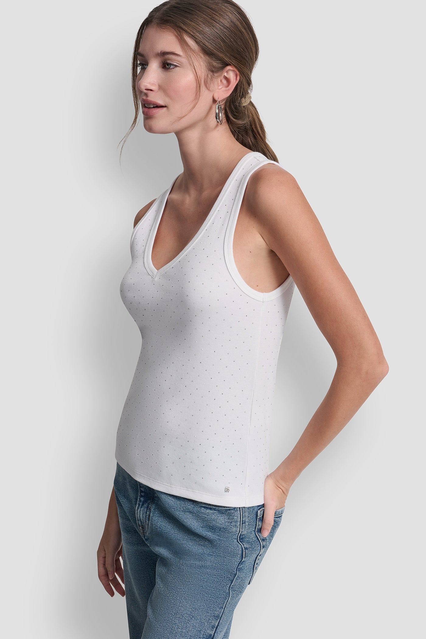 RHINESTONES V-NECK TANK