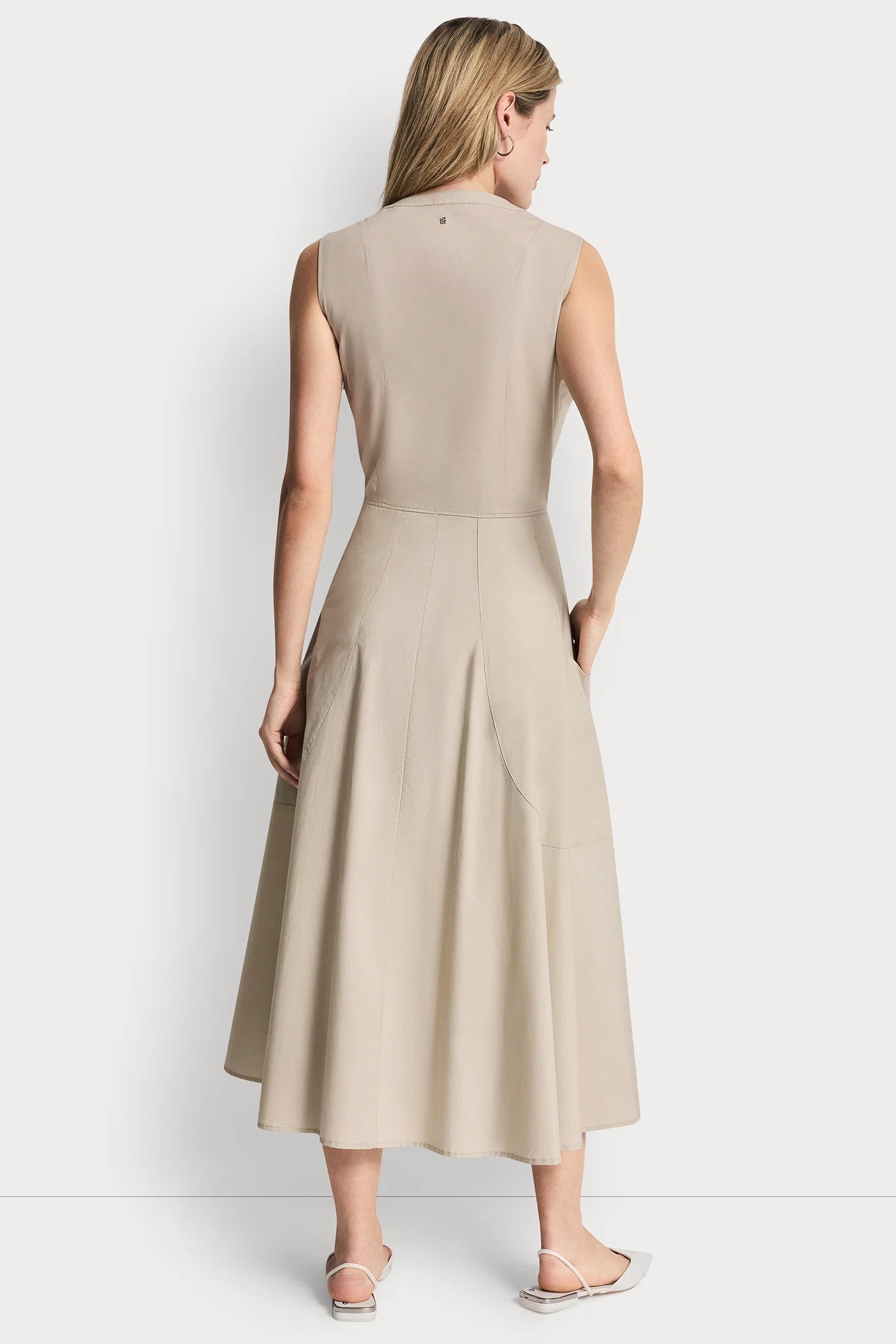 POPLIN V-NECK MIDI DRESS