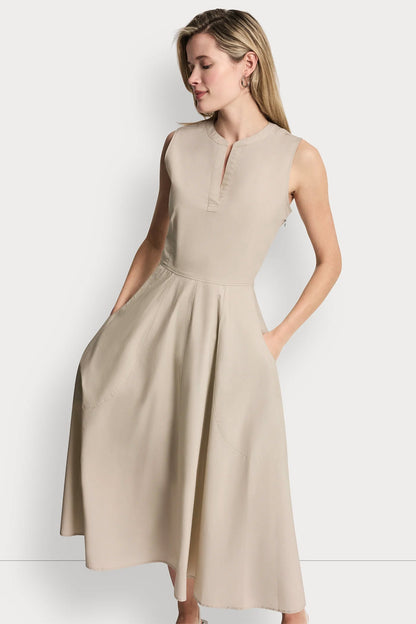 POPLIN V-NECK MIDI DRESS