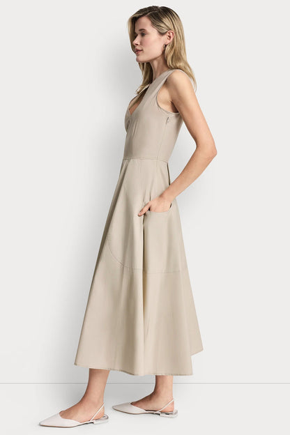 POPLIN V-NECK MIDI DRESS