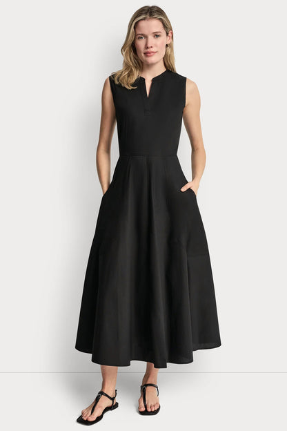 POPLIN V-NECK MIDI DRESS