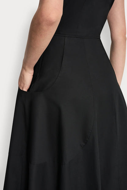 POPLIN V-NECK MIDI DRESS