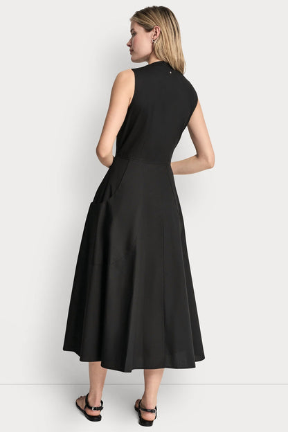 POPLIN V-NECK MIDI DRESS