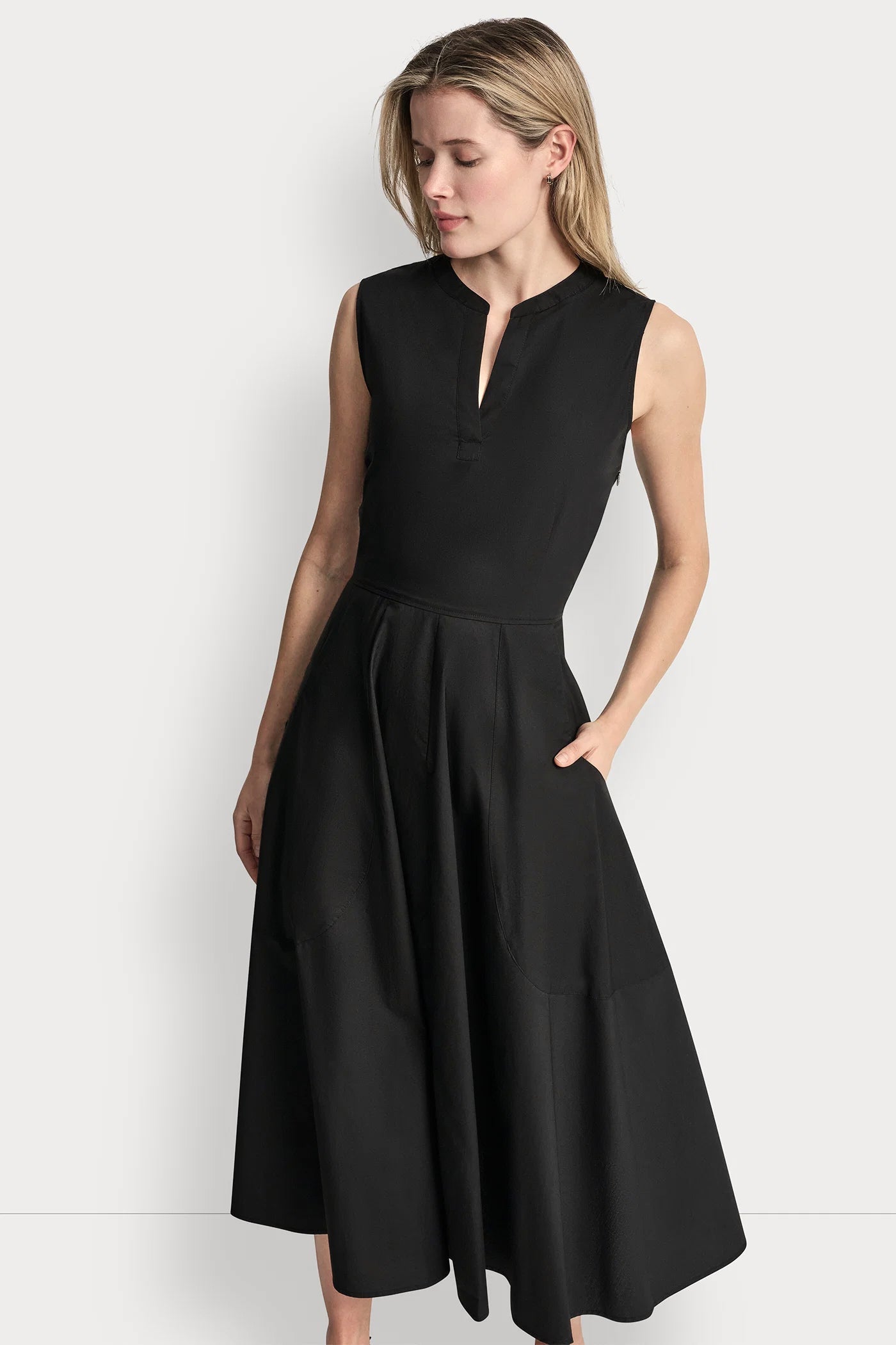 POPLIN V-NECK MIDI DRESS