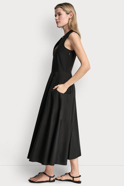 POPLIN V-NECK MIDI DRESS