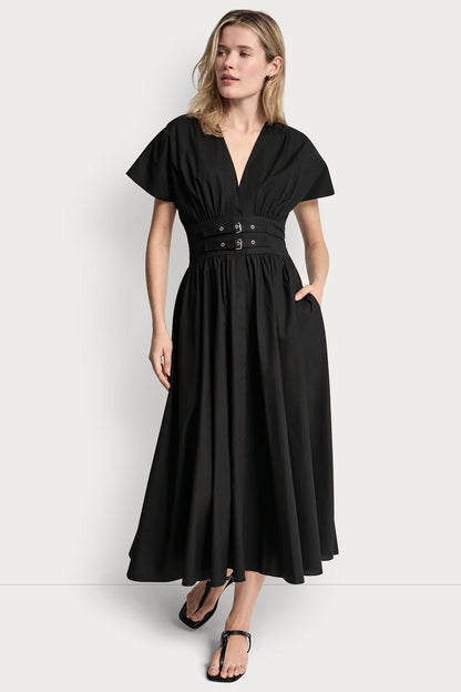 SMOCKED MIDI DRESS WITH BUCKLE