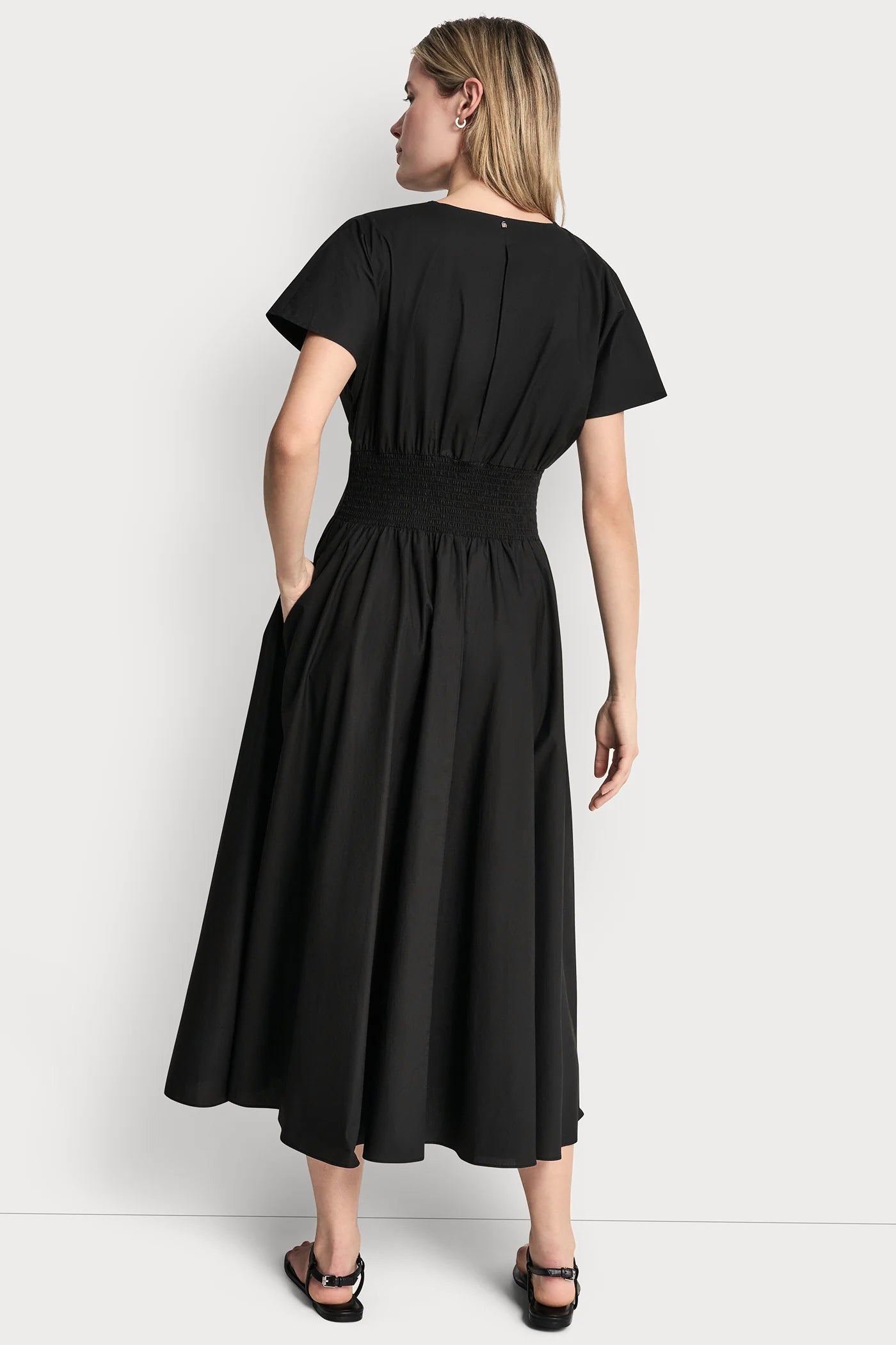 SMOCKED MIDI DRESS WITH BUCKLE