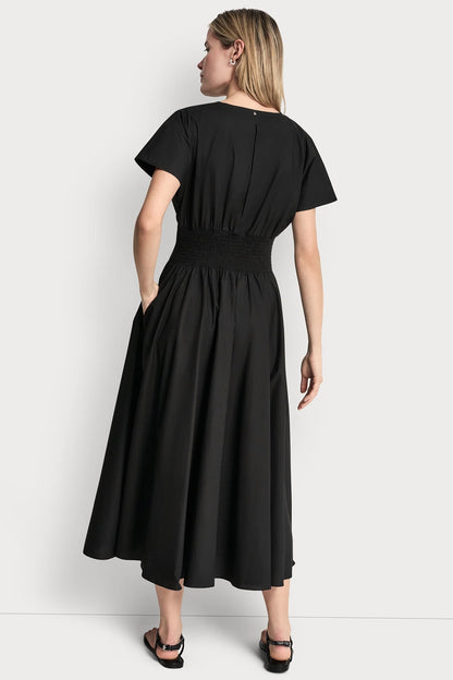SMOCKED MIDI DRESS WITH BUCKLE