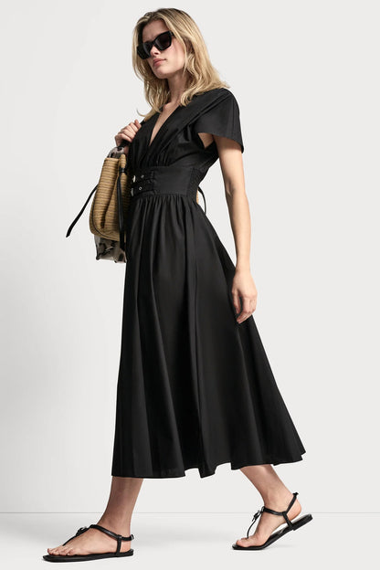SMOCKED MIDI DRESS WITH BUCKLE