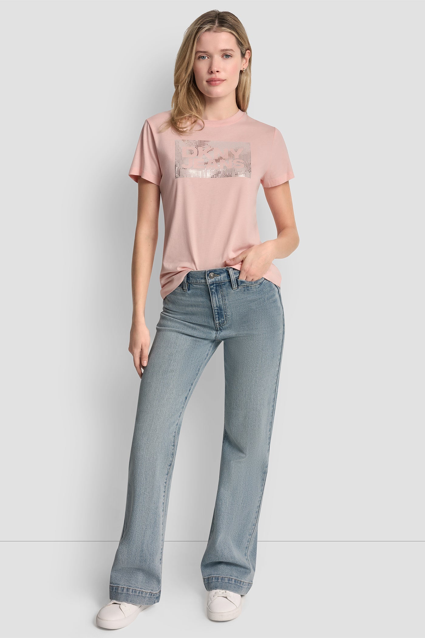 DKNY JEANS STACK LOGO RHINESTONE TEE