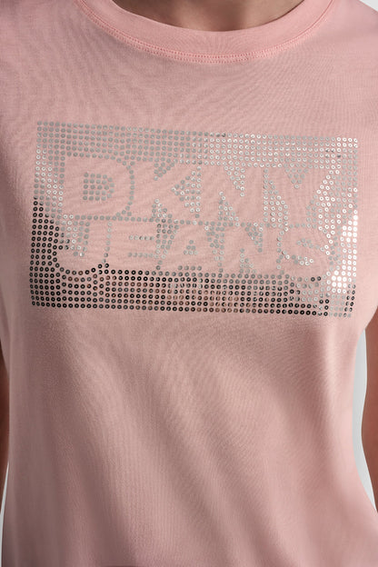 DKNY JEANS STACK LOGO RHINESTONE TEE