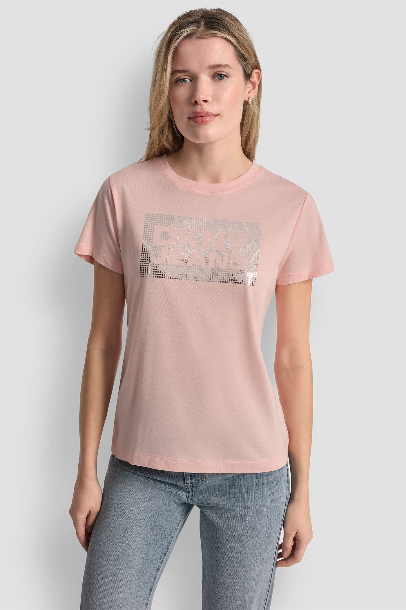 DKNY JEANS STACK LOGO RHINESTONE TEE