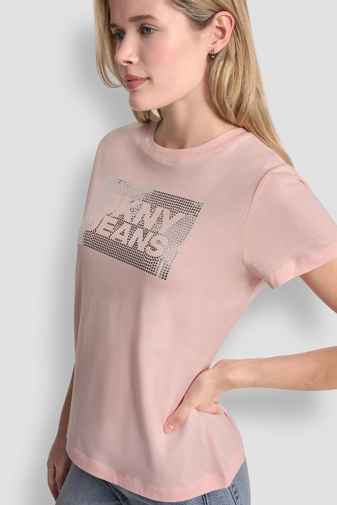 DKNY JEANS STACK LOGO RHINESTONE TEE