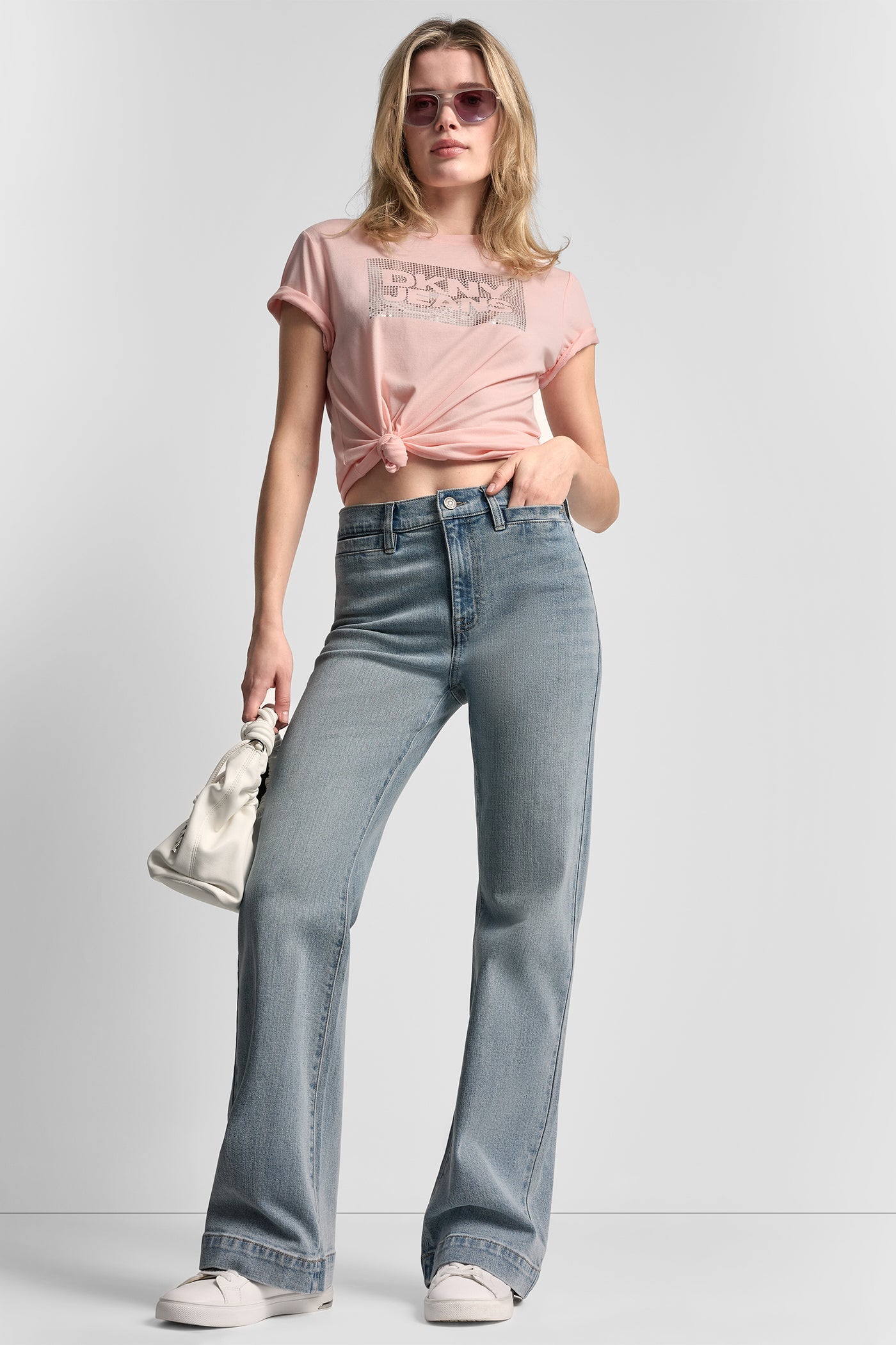 DKNY JEANS STACK LOGO RHINESTONE TEE