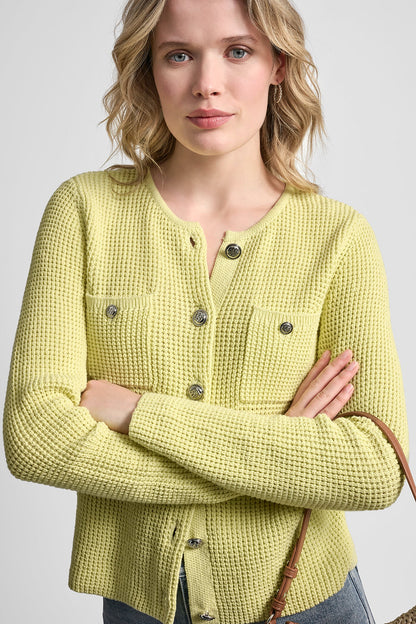 TUCK STITCH CREW NECK CARDIGAN