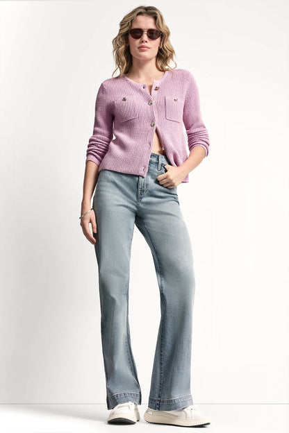 TUCK STITCH CREW NECK CARDIGAN
